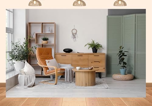 PEKRU 10x7ft Fabric Scandinavian Living Room Backdrop Cozy Minimalist Natural