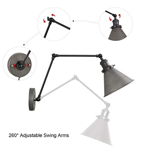 Lnc Swing Arm Wall Lamp Modern Plug In Wall Sconce Hardwired Adjustable Farmhouse Wall Light Fixture, Brushed Antique Silver (2 Pack) #TOP3