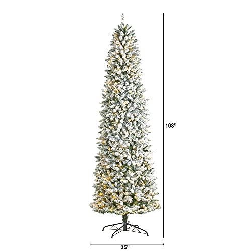 9Ft. Slim Flocked Montreal Fir Artificial Christmas Tree With 600 Warm White Led Lights And 1860 Bendable Branches #TOP1