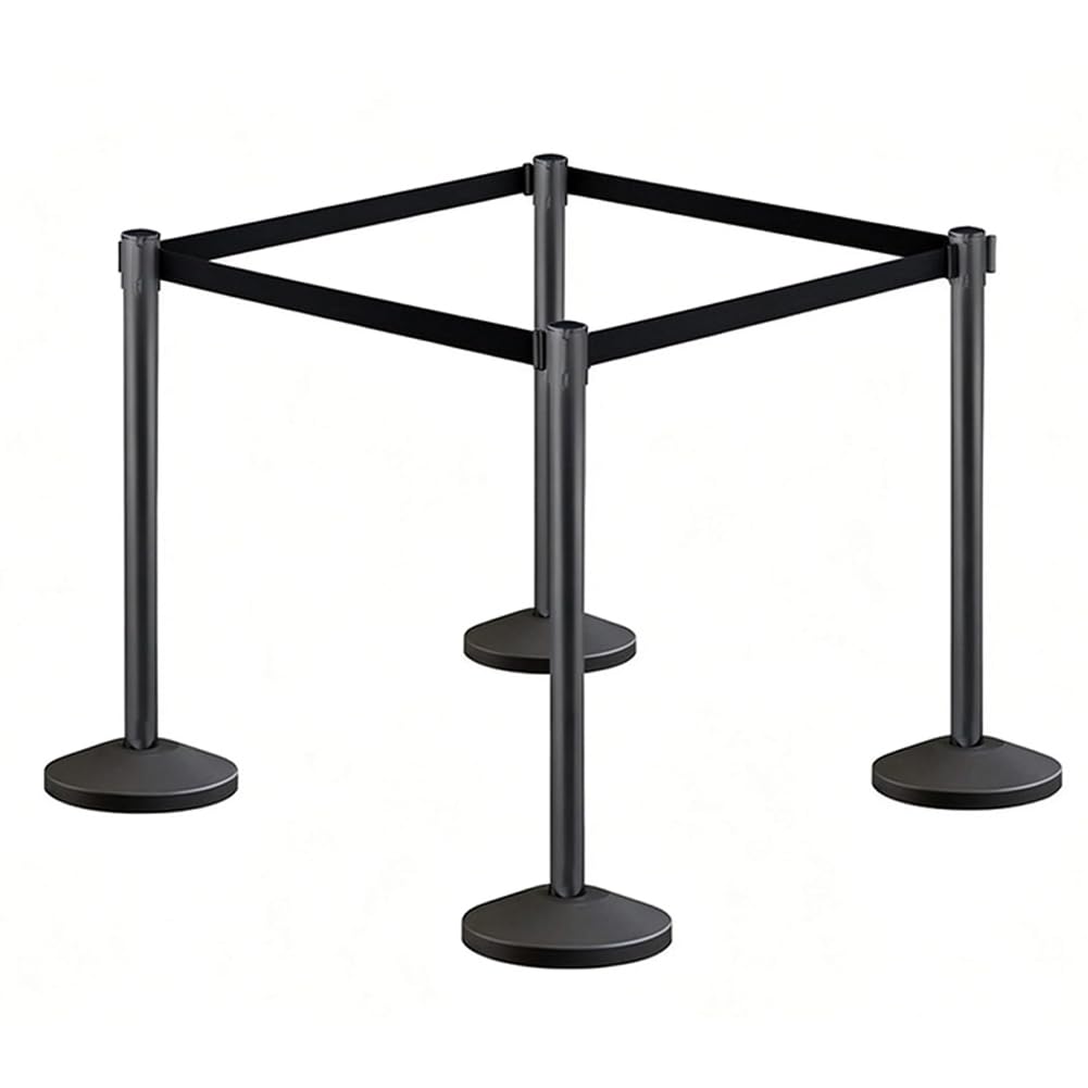 Soporte de control de multitudes, juego con cinturón retráctil negro de 2 m, barrera de control de multitudes duradera con soporte pintado de acero al carbono, divisor de línea de barreras de cuerda