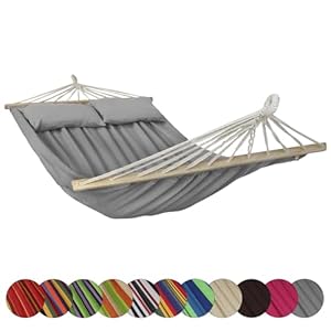 BB Sport Stabhängematte 240 x 150cm Hängematte inkl. 2 Kissen max. 300 kg 2 Personen Doppelhängematte Outdoor, Farbe:Karst