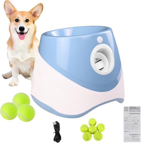 Vinebeautiful自動ボールランチャー 犬 おもちゃ ボール 自動 ボールランチャー 3種類の発射距離 テニスボール3個付 犬 知育玩具 犬 ボール 小型犬〜中型犬用 屋内 屋外用 (A)