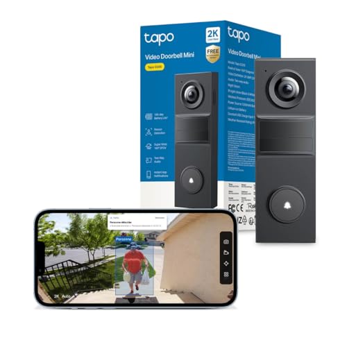 Tapo D205 Sonnette sans fil avec caméra exterieur 2K 3MP, IP54 étanche, Grand angle 160°, Vision Nocturne, Détection Humaine AI gratuite, Audio Bidirectionnel, autonomie 180j, Installation facile