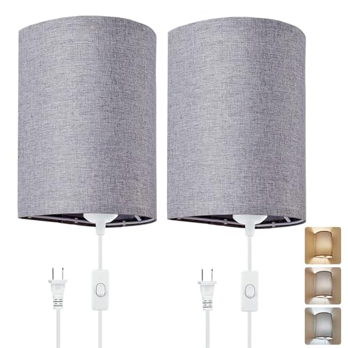 Wall Sconces Set of 2, Plug in Wall Sconces with On/Off Switch, 3-Color Selectable...