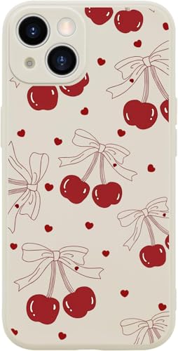 Houdqklee Funny Cherry Bow Phone Case for iPhone 14 Pro Cute Cherry Case Cover Liquid Silicone Soft Gel Rubber Phone Cover with Microfiber Lining for iPhone 14 Pro - image 1