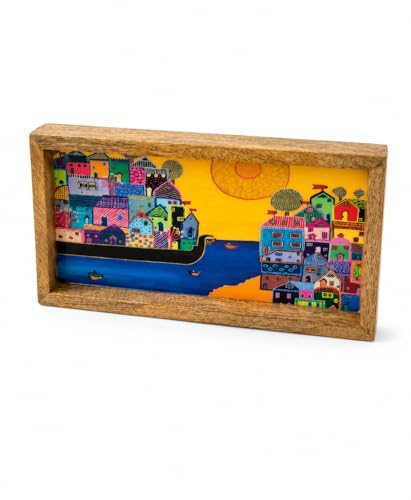 Image of Wooden Designer Rectangular Serving Tray - 10 x 5 x 1Inch | Premium Mango Wood Decorative | Eco-Friendly Non-Toxic Multipurpose Serving Tray for Tea, Coffee, Snacks, Kitchen & Gifting(FC)