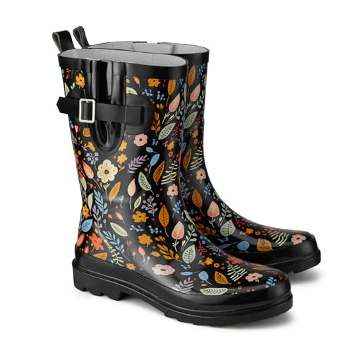 HISEA Rubber Mid-Calf Rain Boots for Women, Waterproof Insulated Anti-Slip Short Mud Boots, Cute Fashion Chelsea Garden Boots For Adult