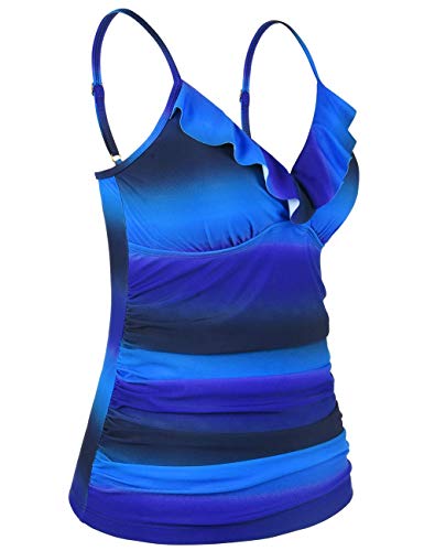Image of Hilor Women's Tankini Tops Shirred Ruffled Swimsuits V Neck Swimwear Top