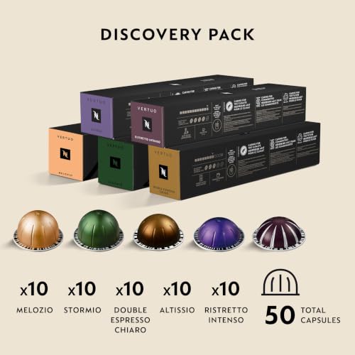 Image of Nespresso Capsules Vertuo, Discovery Variety Pack, 50- Count (Pack of 1) Coffee & Espresso Pods, Brews 7.77 fl. oz, 2.7 fl. oz, and 1.35 fl. oz