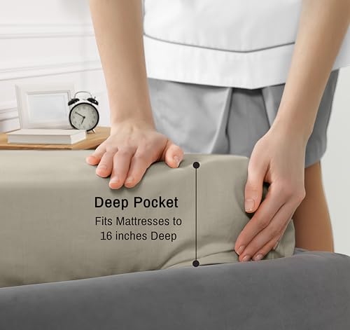 RUVANTI 100% Cotton Sheets Queen Size Set, 4 Pieces, Soft & Breathable Percale Weave Bedding, Deep Pocket 16", Hotel Standard, Crisp Cool Feeling, Durable, Perfect Dyed Bed Sheet, Taupe