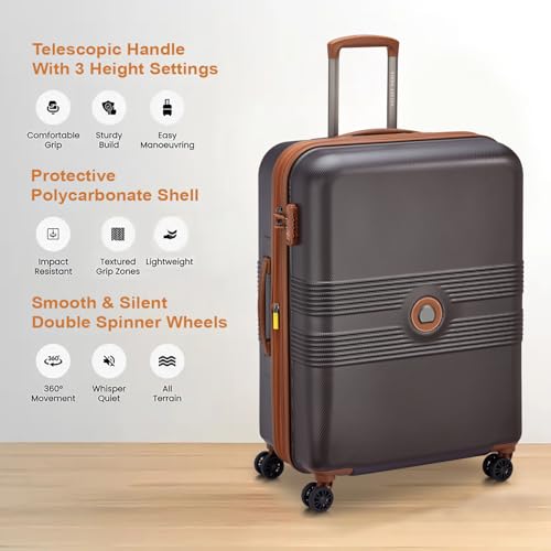 Image of DELSEY PARIS FLANERIE SE 66 cms Medium Check-in Polycarbonate Hard Sided 8 Wheels and Expandable Spinner Suitcase /Trolley Bag for Travel with TSA Lock- Chocolate