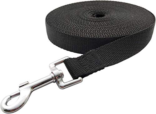 Image of Nylon Dog Training Lead Dog Leash Long Leash 10 Ft Long Leash for Dogs (1 inch Inch Wide) (Black, 10 FT)