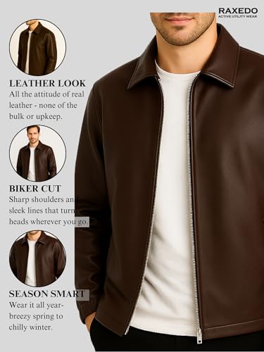Image of Brown Faux Leather Jacket For Men - Lightweight Stylish Travel Outerwear For Bikers | Leather Jacket For Man - Stylish Lightweight Travel-ready Jacket