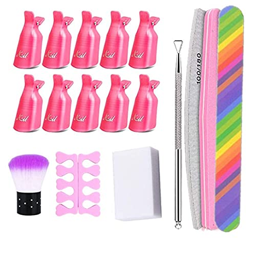 Nail Polish Gel Remover Tools Kit for Women with Nail Clip Caps, Nail File, Nail Remover Cotton Pads,Brush, 2-in-1 Cuticle Scraper and Pusher, Nail Separator