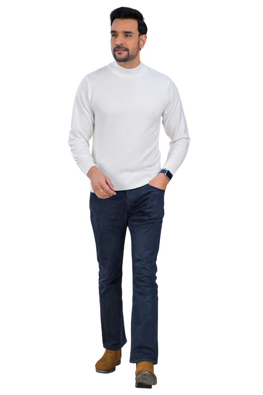 Mens Solid Turtle Neck Knit Sweater Full Sleeve Acrylic Blend Winter Wear Slim Fit Pull Over Casual Fall Fashion Thermal Knitwear-image-0