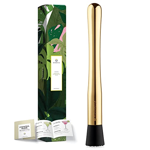 Homestia Gold Muddler for Cocktails - 10 Inch Professional Stainless Steel Muddler - Durable Cocktail Muddler Drink Smasher & Mojito Muddler - Wine Accessories Ideal Valentines Day Gifts for Him