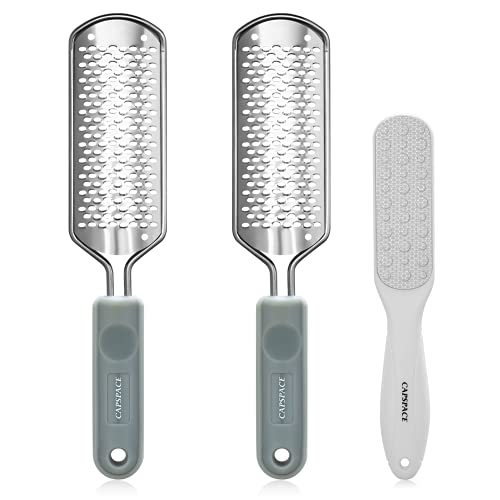 3pcs Foot Files for Pedicures, 2 Stainless Steel Foot File Graters with An Extra Strong Removable Frame and a 2 Sided Foot File. Great Foot Care Products to Make Your Feet Look Healthy &Feel Refreshed