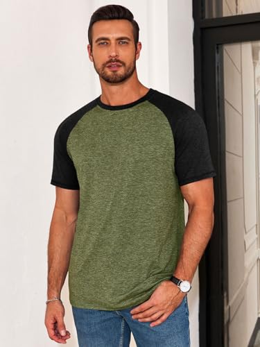Image of Runcati Mens Casual Slim Fit T Shirts Raglan Short Sleeve Crewneck Baseball Tees Color Block Workout Fashion Shirt
