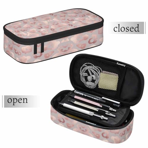 Image of Rose Gold Leopard Pencil Case Organizer Leopard Skin Elegant Texture Beautiful Stationery Box Makeup Box School Supply for Boy Girl Men Women