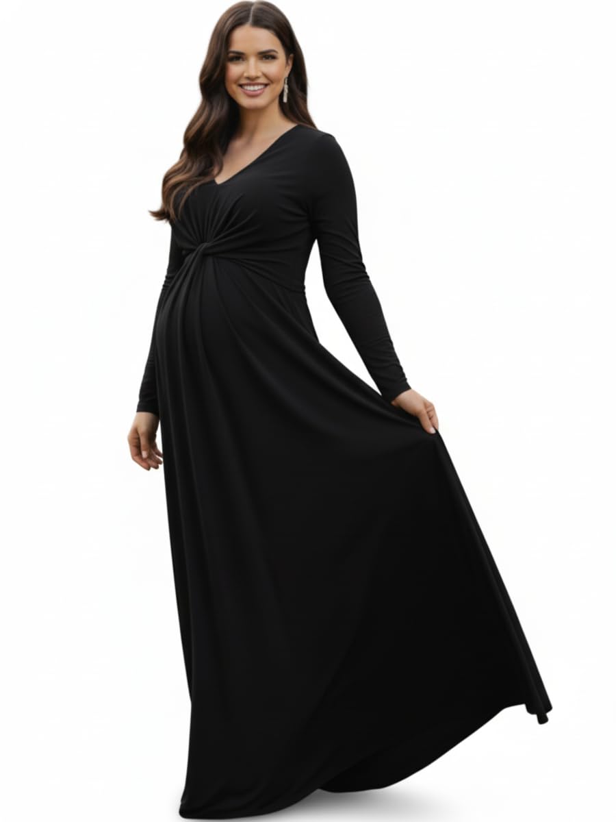 KOH KOH Womens Long Sleeve Flowy Maternity Pregnancy Elegant Maxi Dress
