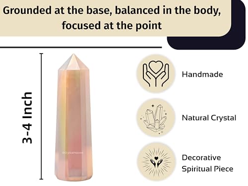 Image of Crystal Heaven Certified Angel Aura Rose Quartz Crystal Tower Obelisk Point For Chakra, Healing And Balancing - Aaa Grade Original Certified Gemstone Agate For Reiki Meditation (3-4 Inches)