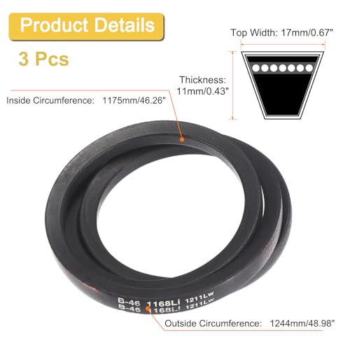 Image of uxcell 3 Pack B46 Classic Wrapped V-Belt, 49 inch Outside Circumference Wrapped Industrial Rubber V-Belt B Profile V-Belt for Industrial Machinery Equipment, Black