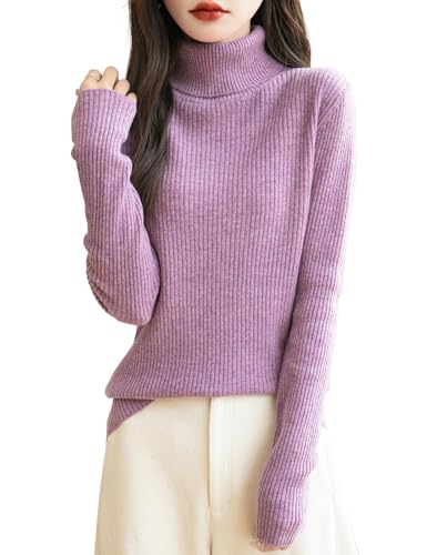 Women's 100% Merino Wool Turtleneck Sweater 2025 Fall Winter Long Sleeve Warm Soft Ribbed Knit Pullover Sweater