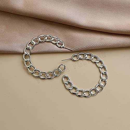 Image of Young & Forever Gift Stainless Steel Curb Chain Hoop Earrings for Women Big Hoop Dangle Earring for Women Circle Earrings Thin Geometric Hoop Earrings