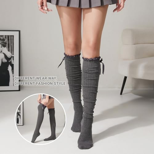 Image of Women's Girls Thigh High Stockings Over the Knee Socks with Satin Bows