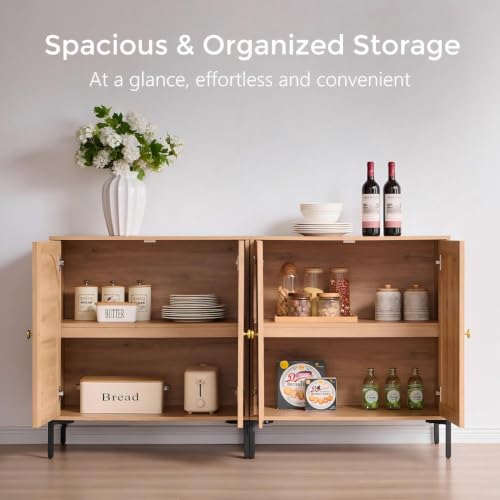 Image of IFGET Modern Buffet Cabinet with Storage, 92.63 inch W Fluted Arched Sideboard Cabinet w /Adjustable Shelves, Wooden Modular Coffee Bar for Dining Room, Kitchen, Living Room, Entryway, Natural