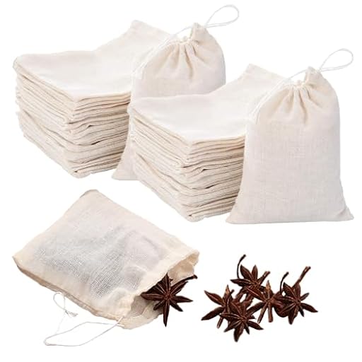 TRKETK 50 bolsas de muselina de algodón con cordón, pequeñas bolsas de algodón reutilizables, bolsas de té con cordón, bolsa de infusores lavables para especias, té, café, hierbas, almacenamiento de | Ya disponible en tu tienda friki favorita! En mundofriki.es!