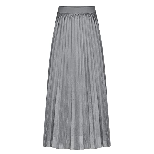Satin Pleated Skirt Women A Line Flowy Skirts Plus Size Casual Skirts High Elastic Waist Maxi Skirts Versatile Skirt4