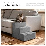 tectake® Hundetreppe oder Katzentreppe, Haustiertreppe, Einstiegshilfe mit waschbarem Bezug, extra Flache Treppenstufen, Tiertreppe für Sofa, Bett oder Auto (grau, 37 x 45 x 34,5 cm, 3)