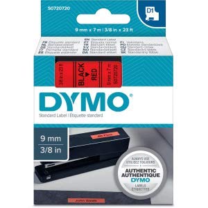 DYMO Authentic D1 Labels, 9mm x 7m Roll, Black Print on Red Tape, Self-Adhesive Labels for LabelManager and MobileLabeler Label Printers
