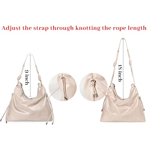 Image of Soft Hobo Bag for Women Large Capacity Travel Designer Shoulder Purse with Knotted Adjustable Strap