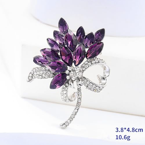 Image of Large Brooch Pin Austrian Crystal Leaf Shape Bouquet Rhinestone Scarf Decoration Wreath Cloth Brooches Pins For Women Girls
