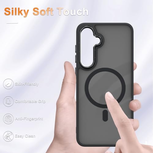 Image of YENAPOON for Samsung Galaxy S24 FE Case, Matte Magnetic Phone Case with 1 Screen Protector, Support for Magsafe, Translucent Frosted Slim Shockproof Protective Cover for Samsung Galaxy S24 FE, Black