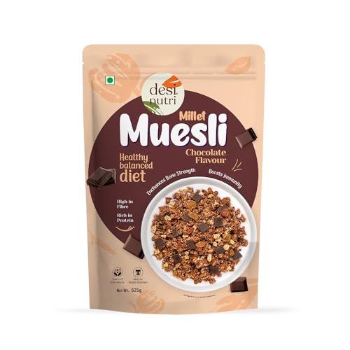 Image of Desi Nutri Millet Muesli Chocolate Flavour 625grams | Source of Protein & Fibre, Multigrain Breakfast Cereal | Cholesterol Free | Made with REAL Chocolate (Chocolate)