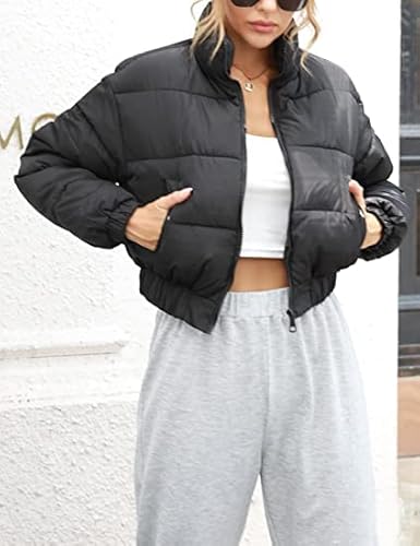Arssm Women’s Cropped Puffer Jacket Y2K Casual Quilted Cropped Long Sleeve Puffer Jacket Outerwear(Black-S) #TOP5