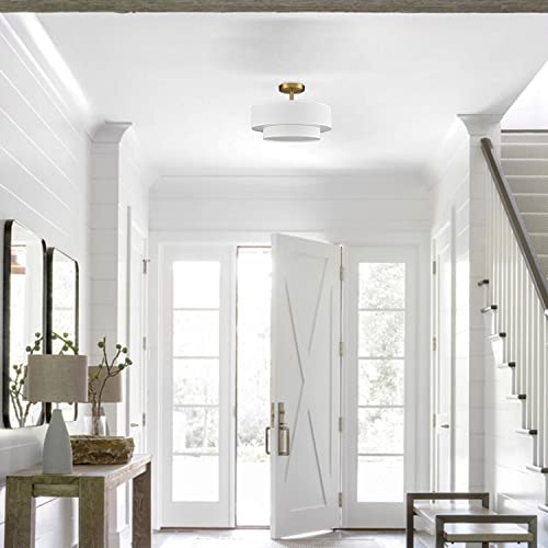 Image of DAYCENT Modern Gold LED Ceiling Light with Linen Drum Shade