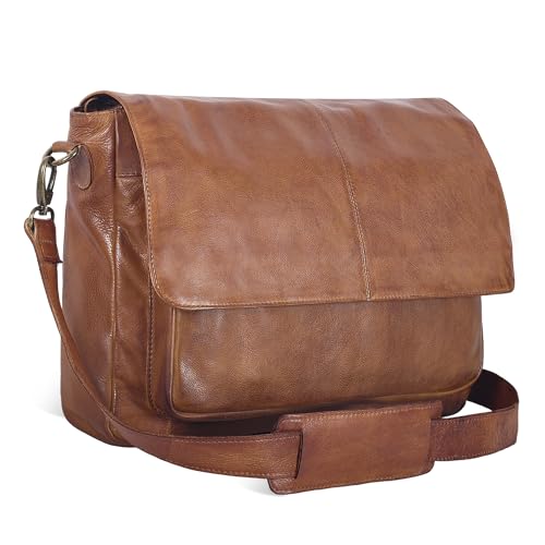 Image of Oak Leathers Leather Messenger Bag for Men and Women - Laptop Briefcase Bag For College, Office, Adjustable Shoulder Strap