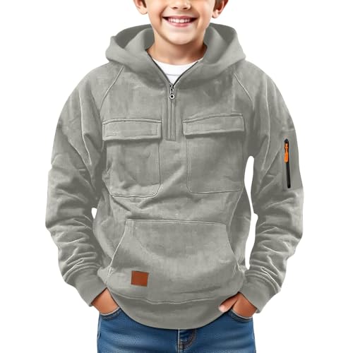 Kids Boys Corduroy Hoodies 2025 Fall Fashion Quarter Zip Hooded Sweatshirts Outdoor Sport Pullover Tops