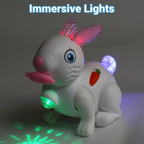 Image of Toys for Kids with 3D Flashing Lights, Music, 360-degree Dance Moves, Educational Toy, Battery Operated, Ages 3+ - Multicolor (Bud Jumping Rabbit - White)