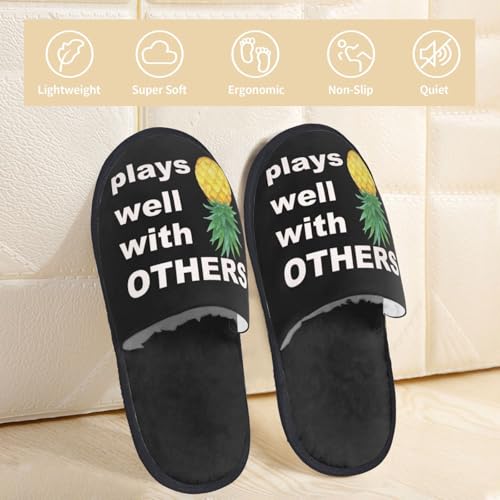 Upside Down Pineapple Play Well With Others Funny Swinger Mens Womens Indoor Cotton Slippers Warm House Shoes Breathable Scuff Slippers Soft Furry Slippers4