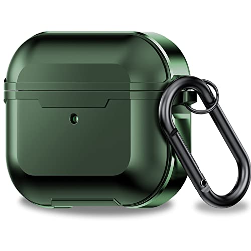 Miimall Compatible Airpods 3 Case 2021 with Keychain Shock-Absorbing Anti-Scratch Hard Cover [Charging Light Visible] Full Protection Keychain Case Cover for Airpods 3rd Generation 2021(Green)
