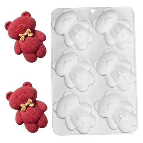 Moule ours à 6 cavités, moule ours en peluche en silicone de qualité alimentaire pour la cuisson, fabrication de chocolat et bougies à dégagement facile...