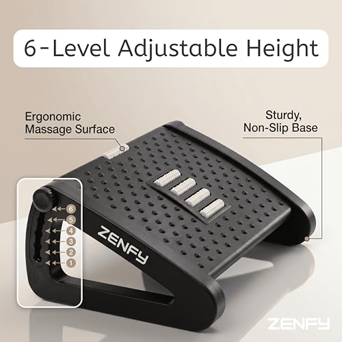 Image of Adjustable Foot Rest for Office Chair with Massage Surface & Rollers | 6 Level Height Adjustment | Ergonomic Footrest | Relieves Leg Fatigue & Back Pain | Anti-Skid Base | Office, Study Desk & Home Use