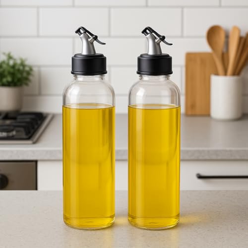 Image of Plastic Oil Dispenser Bottles for Kitchen | Leak-Proof Cooking Oil Container with Measuring Scale| Easy Pouring Oil Bottle for Home & Restaurant Use (2 x 1000ml) Pack of 2, Clear