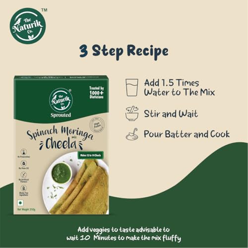 Spinach Moringa Cheela Mix 250g by Naturik - Ready to Cook Chilla/Dosa Mix| Healthy & Instant Breakfast | Anytime Snack for Kids and Family | As Seen On Shark Tank