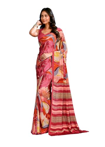 Image of Jaanvi fashion Women's Crepe Silk Saree with Unstitched Blouse Piece | Soft Lightweight Traditional Ethnic Wear Saree for Party, Wedding, Festival
